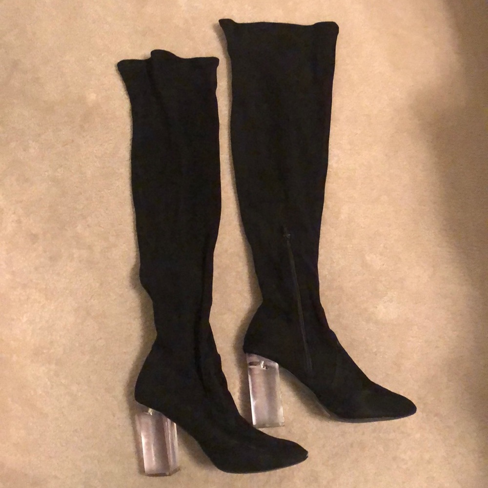 Black Thigh High Suede boots, Size 8.